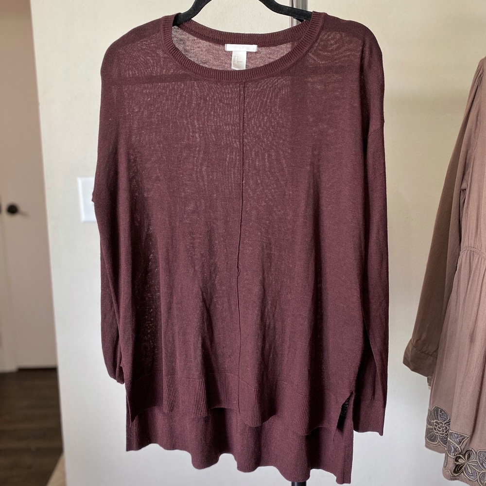 H&M Maroon Sweater Top Long Sleeved Size Small Womens Oversized Loose Fitting